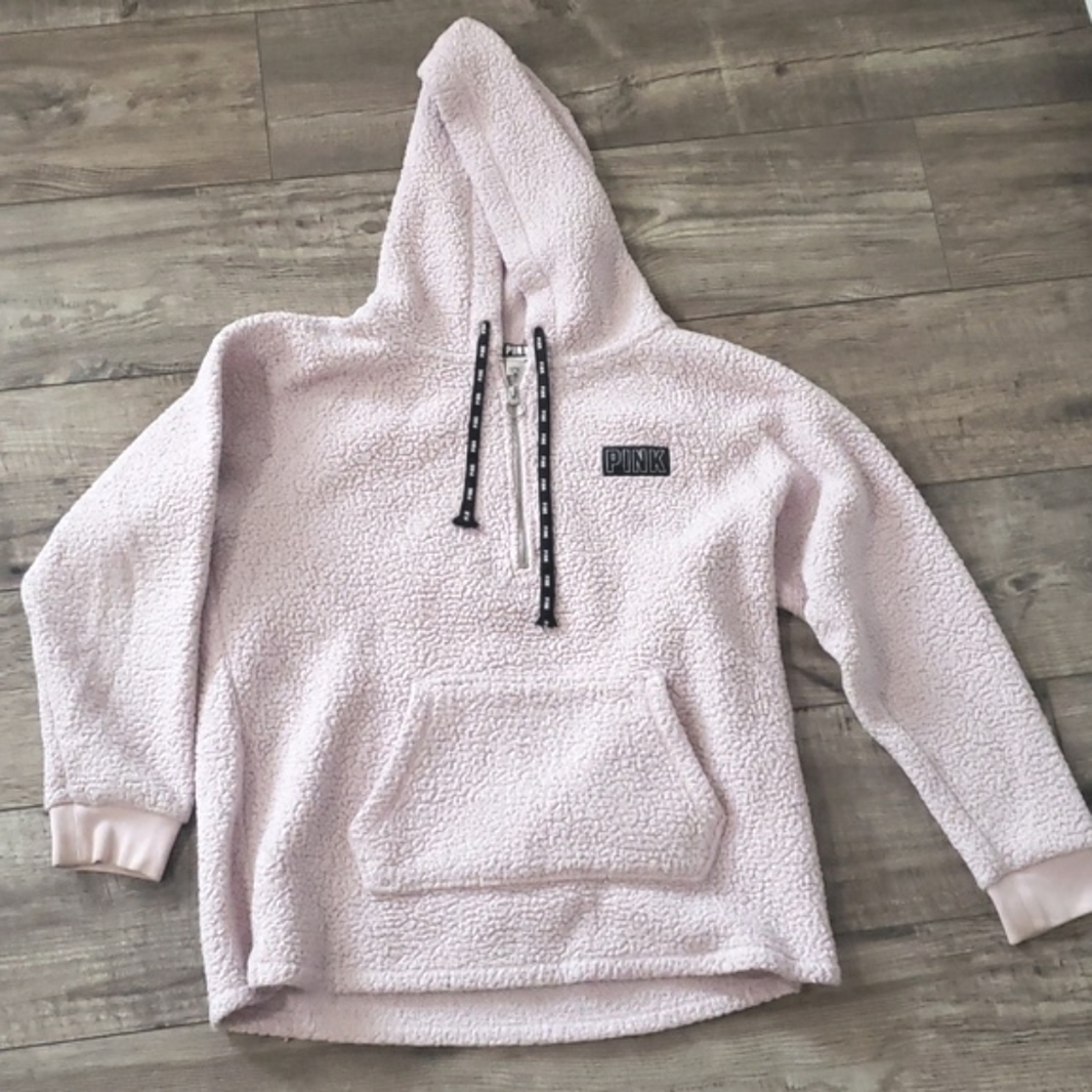 Pink Victoria's secret Sherpa Quater Zip Hoodie sweater